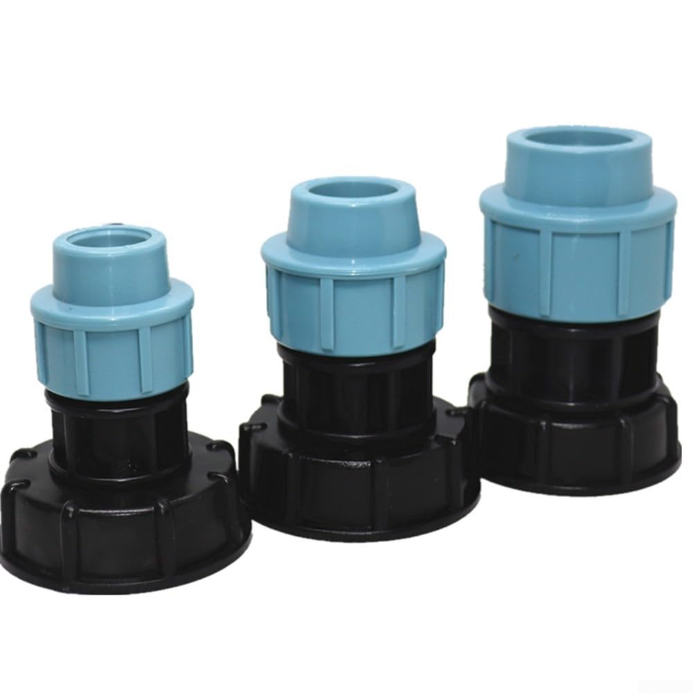 IBC Tank Adapter, S60X6 Thread, MDPE Straight Fitting, Plastic Material, and Black, 20/25/32mm Output, Garden Hose Faucet Compatible (32mm)