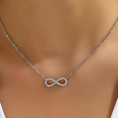 Infinity Charm Necklace for Women Dainty 14k Gold Silver Plated Inlaid Zircon Infinity Symbol Pendant Chain Necklace Promise Statement Classic Simple Jewelry Necklace