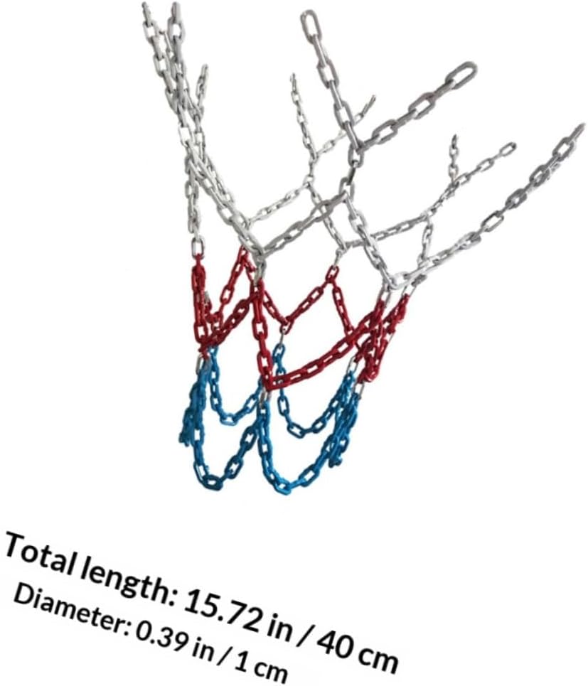 Tricolor Heavy Duty Chain Basketball Net 12-Loop Metal Mesh Ball Mesh Replacement for Outdoor Basketball Hoop for Sports Court Use