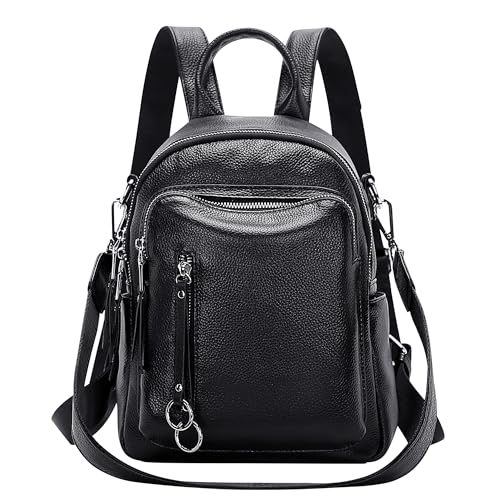 ALTOSY Fashion Genuine Leather Backpack Purse for Women Shoulder Bag Casual Daypack Small(S10 Black)