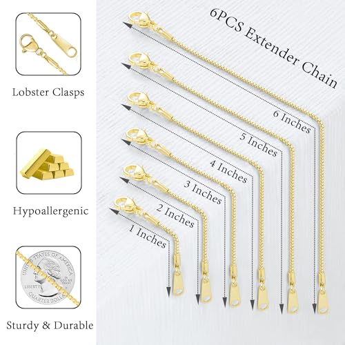 Jewlpire 18K 14K Gold Plated Necklace Extender for Women with 6 Piece Set (1", 2", 3", 4", 5", 6"), Gold/Silver/Rose Gold Box Chain | Cable Chain Extender for Necklace, Extenders for Bracelets Anklets3