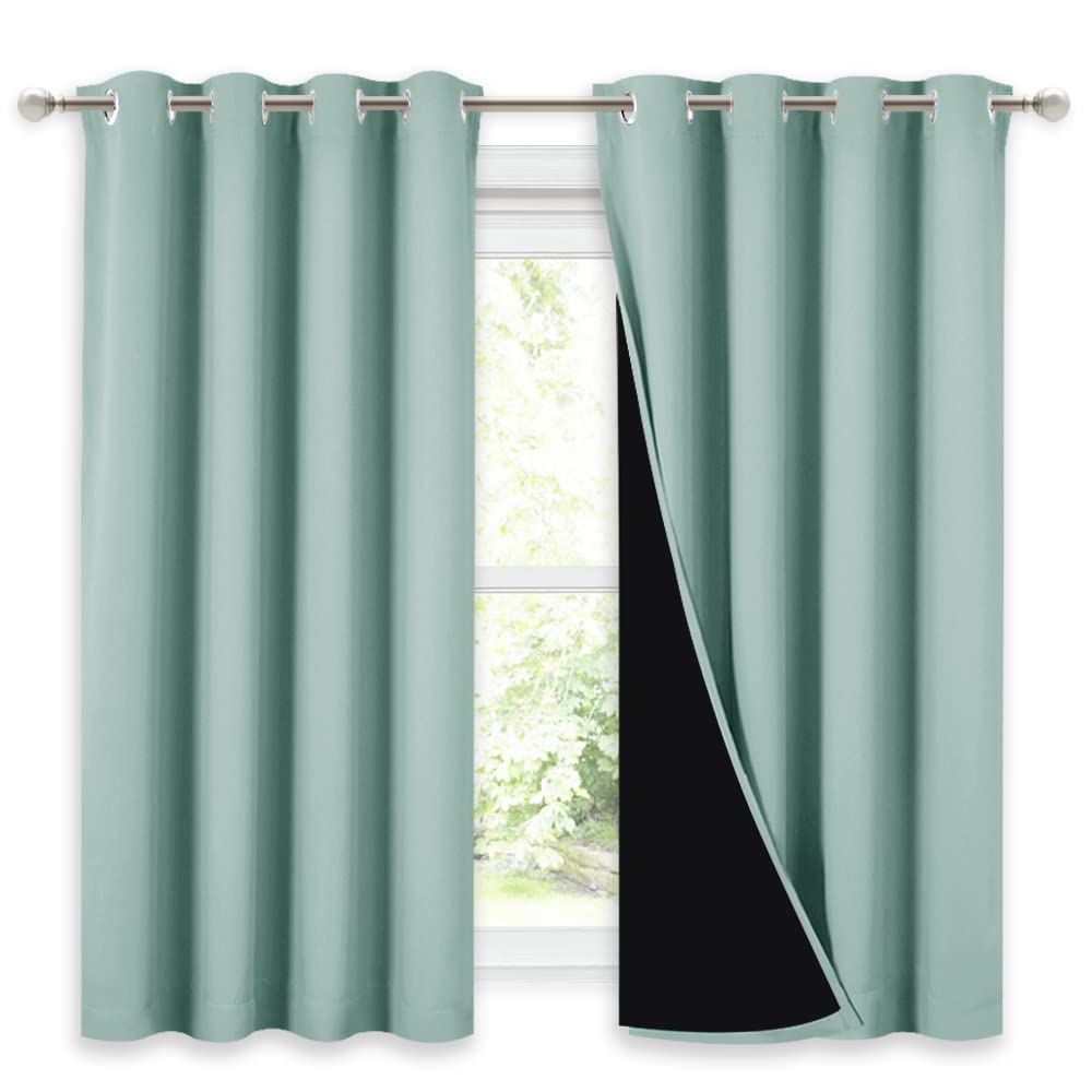 NICETOWN 100% Blackout Curtains 54 inches Long, Double-Deck Completely Blackout Window Treatment Thermal Insulated Lined Drapes for Small Window (Aqua Blue, 1 Pair, 52 inches Width Each Panel)