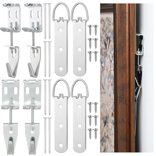 Image of Blulu 4 Set Heavy Duty Mirror Hanging Kit Picture Hangers J Hooks Adjustable Hangers and Leveling Hardware Large Supports up to 100 Lbs Mirror Hanging Hardware for Mirrors Pictures Frame