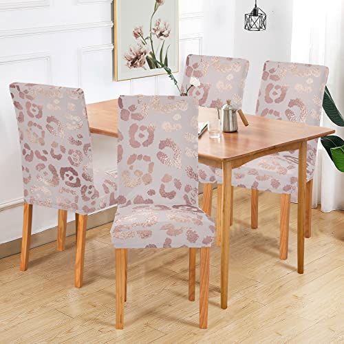 Xigua Rose Gold Leopard Print Chair Covers For Dining Room Set Of 2 Stretchable Dining Chair Slipcover Washable Removable Parsons Chair Slipcover For Kitchen,Hotel,Restaurant #TOP5