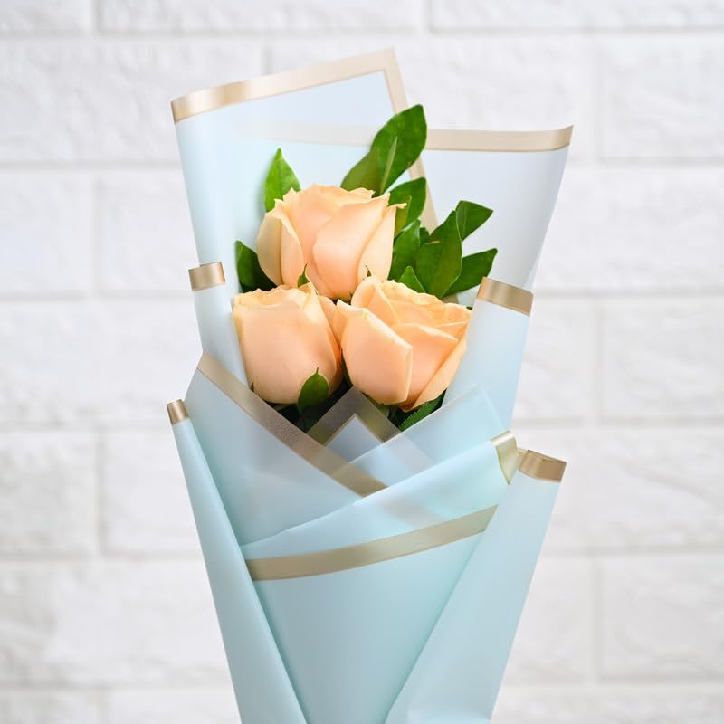 Image of FlowerAura Premium Fresh Live Flower Bouquet of 3 Peach Roses In Designer Paper Gift For Birthday | Anniversary | Love | Home Decor | Fathers Day Gift For Dad (Same Day Delivery)