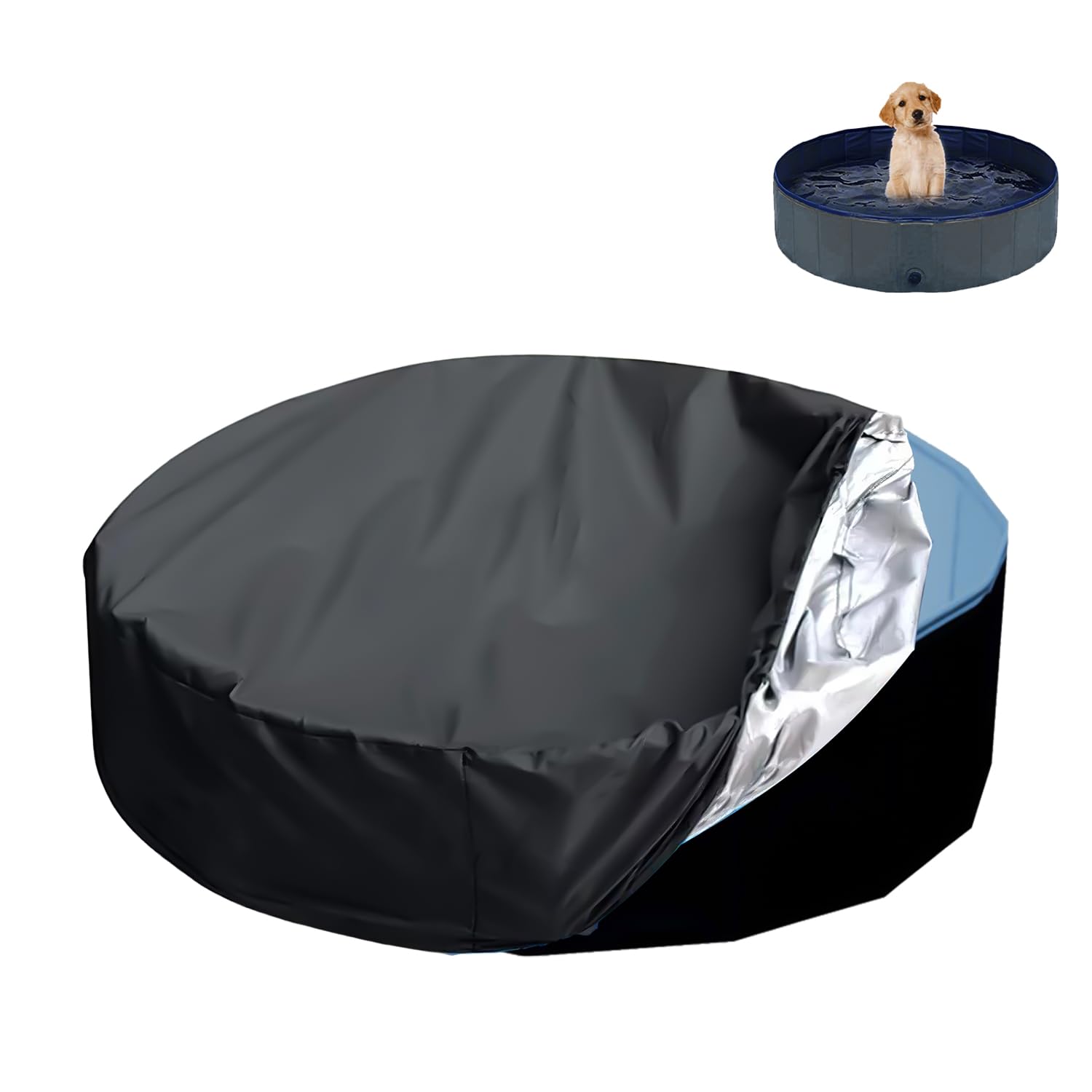 TOYMIS Cubierta para Piscina Perros, 120cm Redonda Cubierta para Piscina de Perros Diseño con Cordón a Prueba de Polvo Cubierta para Piscina para Perros para Bañera para Perros y Mascotas (Negro)