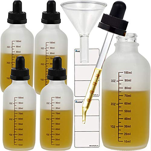 5 x 120 ml Glas-Tropfflasche mit nicht kindersicherer Messskala und starker Saugdüse mit Trichter und Etiketten (weißes Glas, 120 ml x 5 Stück) Cover