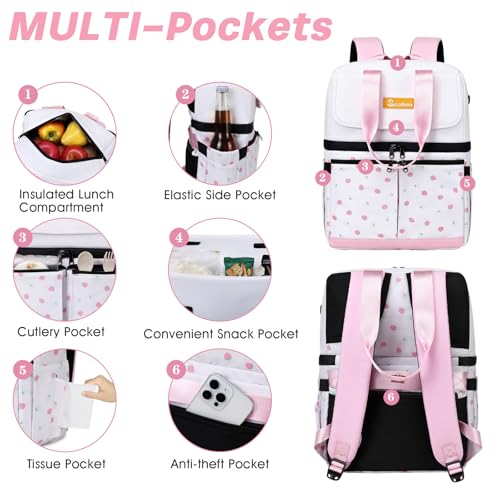 Image of Scothen Backpack Cooler with Double Decker & 12 Ice Packs- Keeps 36 Cans Cold for Up to 24 Hours- Waterproof & Leak Proof Insulated Cooler Backpack- Stylish Cooler Bookbag for Women Travel Work Beach