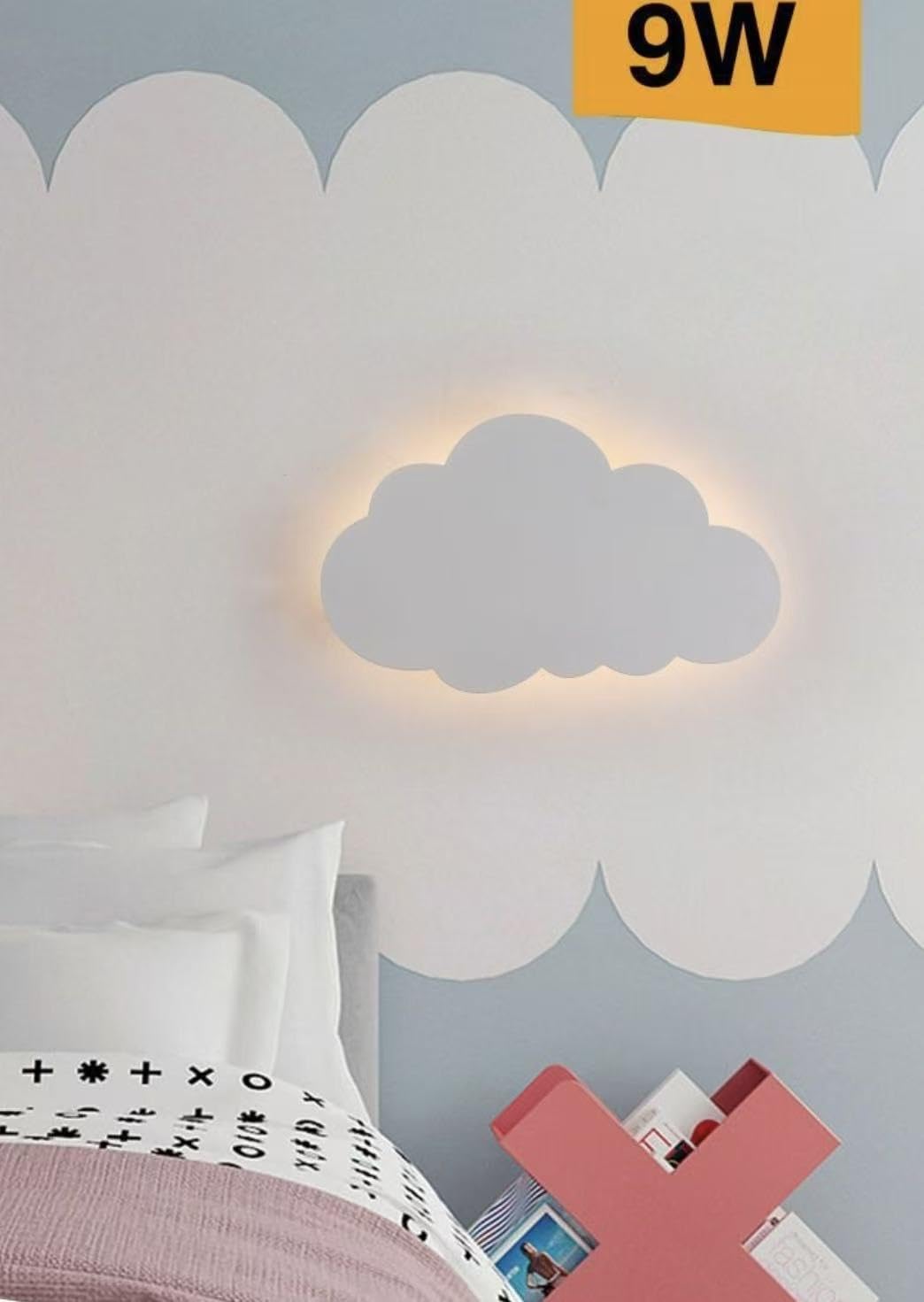 Applique da muro LED 9W design nuvola, luce regolabile 3000K-6500K, lampada da parete per camera da letto bambini soggiorno AQ28-B3C