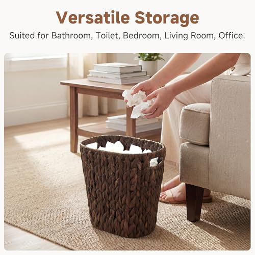 Image of StorageWorks 4.5 Gallon Slim Bathroom Trash Can with Built-in Handles, Decorative Wicker Waste Basket for Bathroom and Bedroom, Office Garbage Cans for Bedroom, Narrow Trash Bin for Decor, Brown