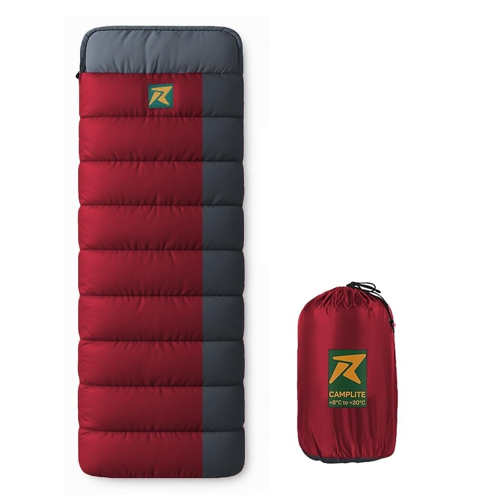 Rocksport Camp Lite Sleeping Bag for Adults (8°C to 20°C) | Lightweight, Compact & Waterproof Sleeping Bag for Men & Women | Butter NS Fabric, Indoor & Outdoor Camping Accessories (Maroon/Grey STR)