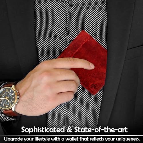 Men's RFID Blocking Real Distressed Hunter Leather Trifold Wallet Credit Card Holder Id And Coin Purse Billfold 1055 Red3