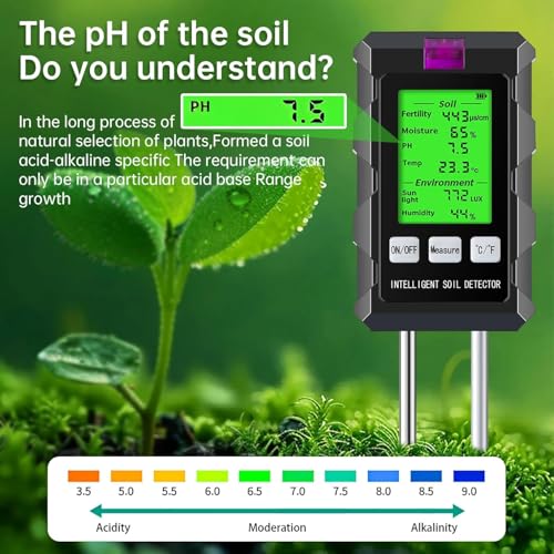 Image of 6-in-1 Moisture Meter, with Soil Moisture /PH Meter /Temperature /Sunlight /Fertility /Environmental Soil Tester for Farming, Gardening, Lawns (2*AAA Battery Needed) Under Cabinet Lights Wireless