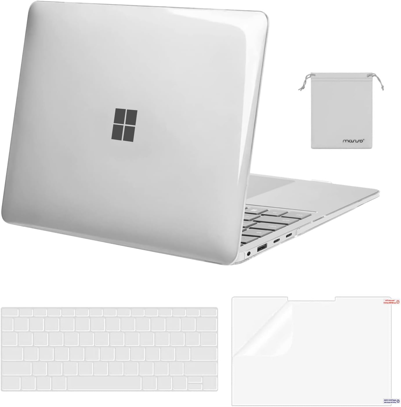 MOSISO Compatible with Microsoft Surface Laptop Case 13.8 inch 2024 Touchscreen 7th Edition 2024 Release Model 2036, Plastic Hard Shell Case&Keyboard Cover&Screen Protector&Storage Bag, Crystal Clear