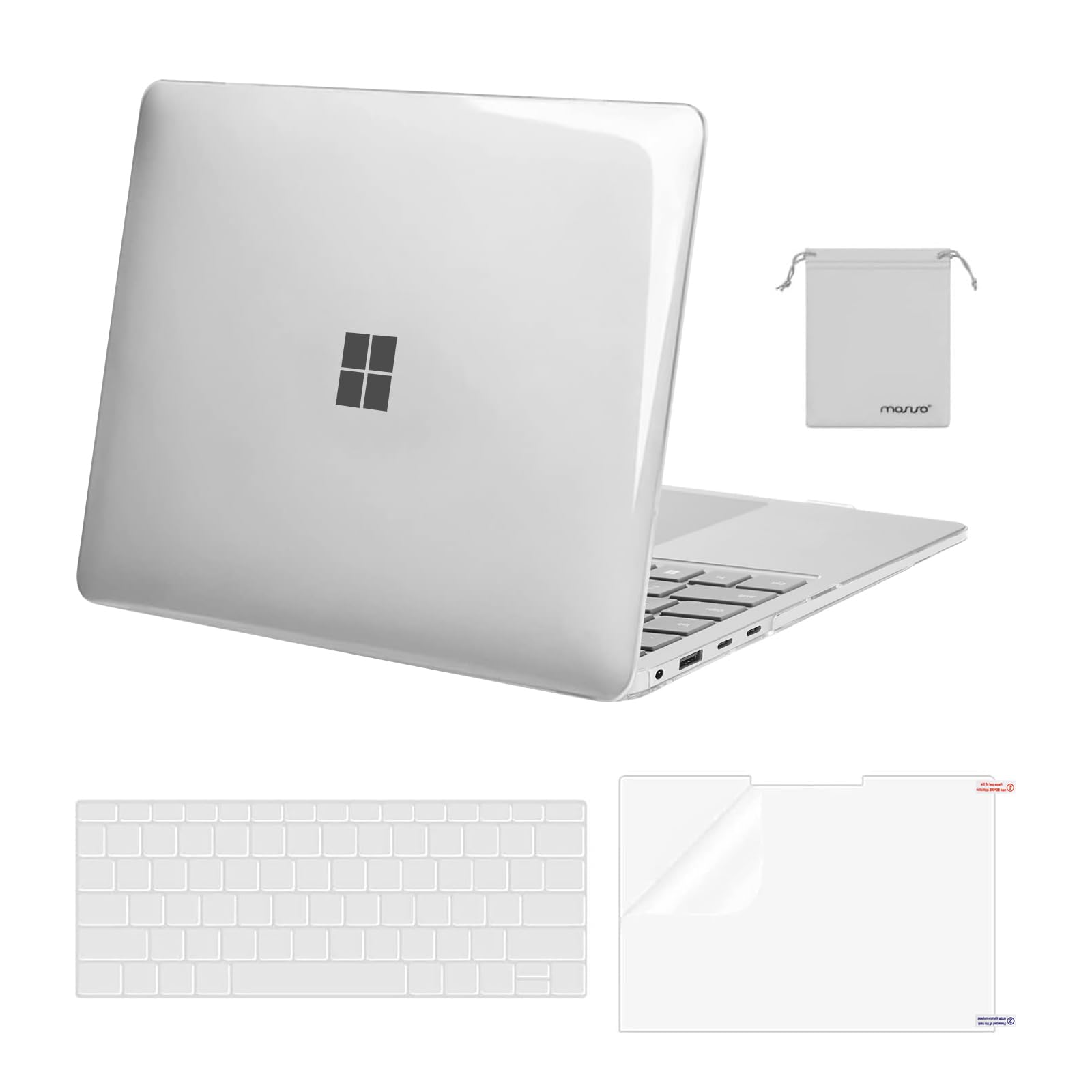 MOSISO Compatible with Microsoft Surface Laptop Case 13.8 inch 2024 Touchscreen 7th Edition 2024 Release Model 2036, Plastic Hard Shell Case&Keyboard Cover&Screen Protector&Storage Bag, Crystal Clear