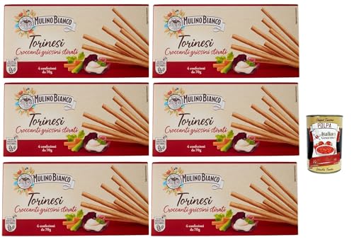 Mulino Bianco Torinesi - Juego de 6 palitos de pan crujientes estirados con harina sostenible, 280 g + polpa italiana gourmet 400 g