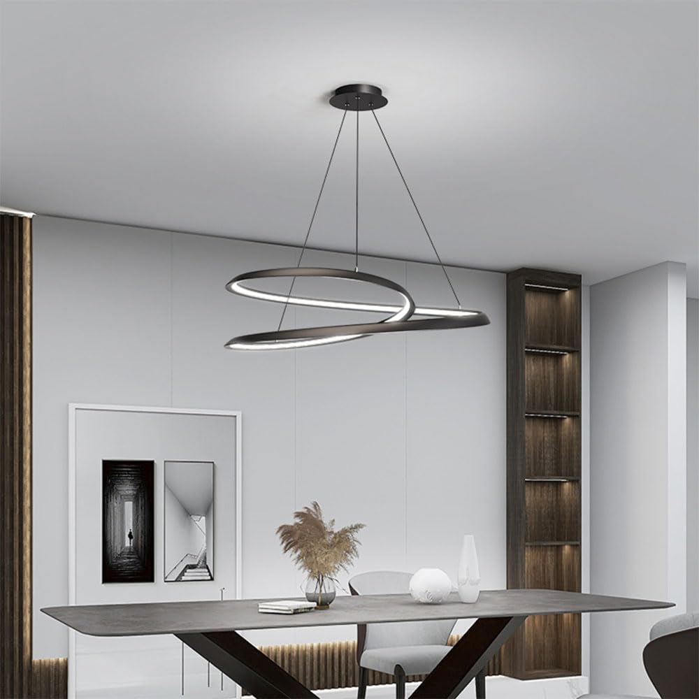 Lustre LED noir unique en aluminium réglable pour salle à manger