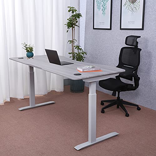 Image of ApexDesk Elite Pro Series 71 inch x 33 inch Electric Height Adjustable Stand up Desk, Sit Stand Home Office Desk, Computer Desk - Curved Grey Top /White Frame