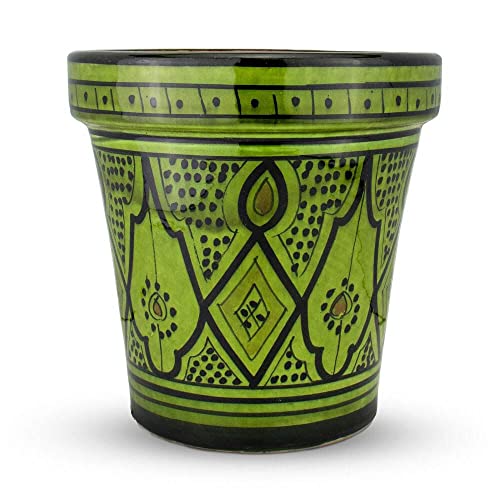 Saharashop Macetero de cerámica marroquí verde oliva 15 cm hecho a mano maceta para balcón