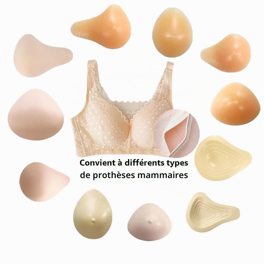 Soutien-gorge de mastectomie avec poches pour de nombreux types de prothèse mammaire post-chirurgie