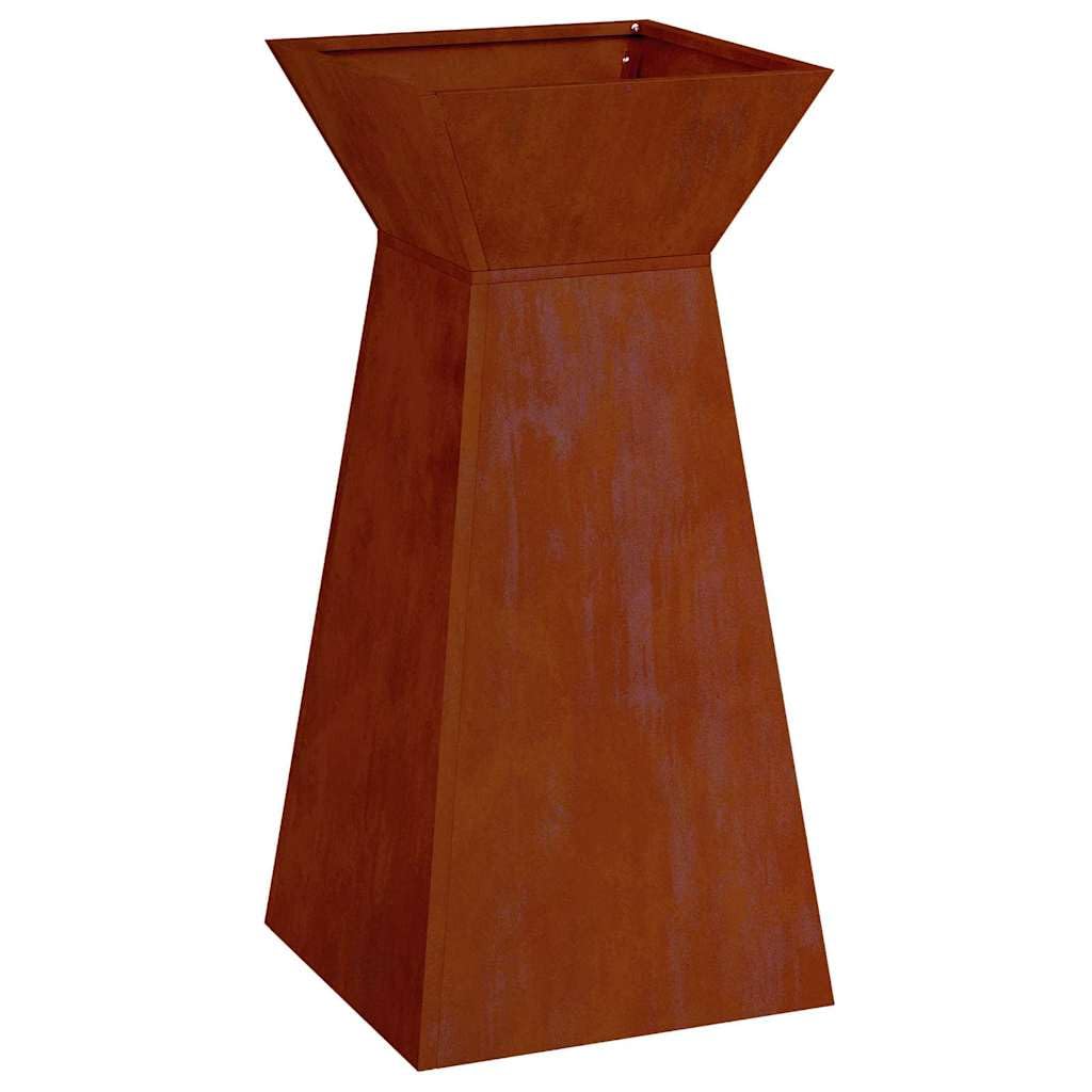 Doniczka na zewnątrz srebrna 35 x 35 x 73 cm, wytrzymała stalowa donica ogrodowa, doniczka na taras o eleganckim i solidnym wzornictwie, idealna do roślin