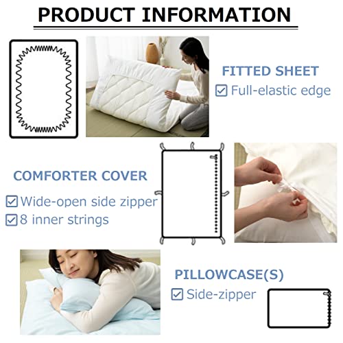 Emoor Japanese Futon Cover Set Presso (Fitted Sheet, Comforter Cover & Pillowcase) Twin/Twin-Long (Lavender), Made In Japan 100% Cotton Elastic Tatami Floor Sleeping Mat Bed Linen #TOP2