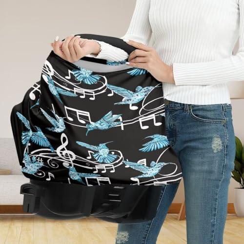 Image of Coldinair Hummingbird Car Seat Covers for Girls Multi-use Cover Music Notes Baby Carseat Canopy Cow Print Nursing Cover for Breastfeeding