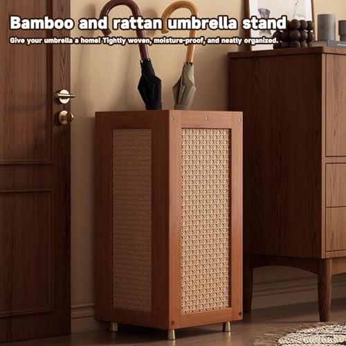 Square Rattan Umbrella Stand Holder for Entryway - Stylish Home Storage Rack with Convenient Drain for Umbrella Organization and Doorway Convenience