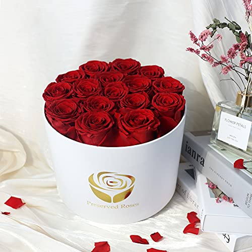 Sunia Eternal Real Rose, Rose Gift for Her 16 Real Rose in Box Handmade Rose Eternal Long Lasting Rose for Mother Wife Valentine's Day Christmas Mother's Day Girlfriend Birthday Gift (Red)
