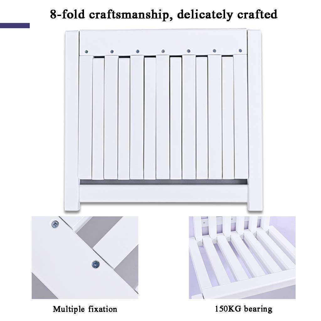 Sedia Pieghevole Sgabello per Cambio Scarpe a Parete da Balcone in Legno Massello Portante 150 Kg Facile Installazione Salvaspazio Multifunzionale (Bianco - H35cm)