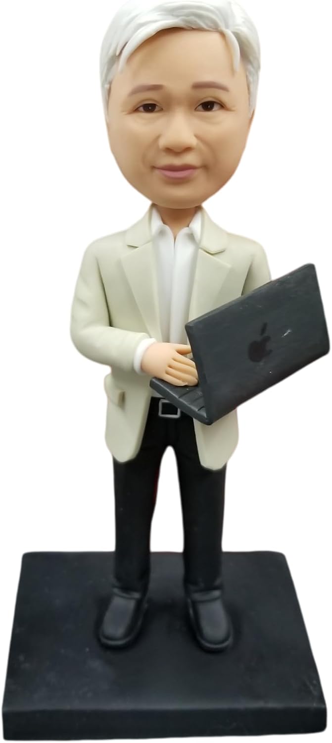 Custom Bobblehead 3D Figurine from Photo Bobbleheads Business Man Holding Laptop Figurine Customized Office Worker Sculpture Gift for Colleague Boss Personalized Desk Decor for Professional Men