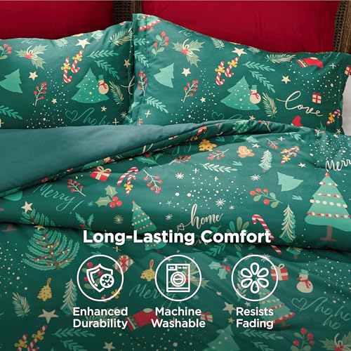 Image of Bedsure Christmas Comforter Set Twin - Christmas Bed Set with Festival Forest, Soft Bedding for Holiday, 2 Pieces, 1 Soft Trees Printed Comforter and 1 Pillow Sham