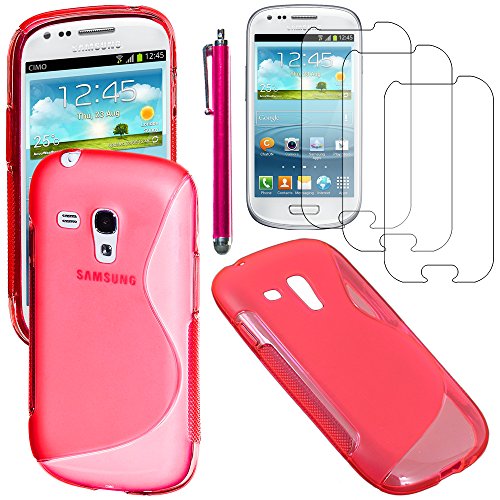 ebestStar   Funda Compatible con Samsung S3 Mini Galaxy GT i8190, i8190N Carcasa Gel Silicona Gel TPU Motivo S línea, S Line Case Cover + Lápiz +3 Peliculas, Rosa [Aparato: 121.6 x 63 x 9.9mm, 4.0'']