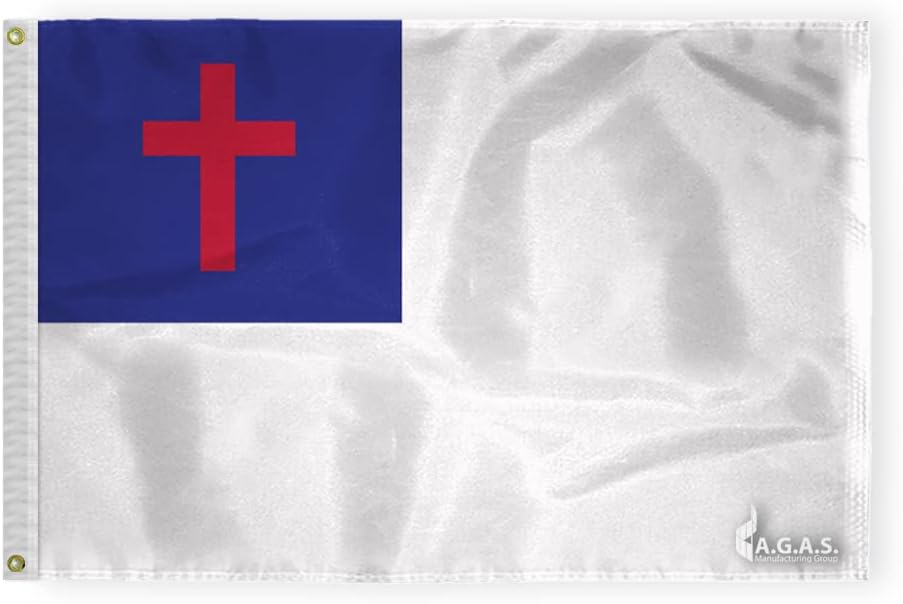 AGAS Christian Flag – Religious Christianity Church Flag – 2 x 3 Ft – Outdoor Display – Heavy Duty 200D Nylon Fabric – Canvas Header with 2 Brass Grommets – Easter & Worship Use