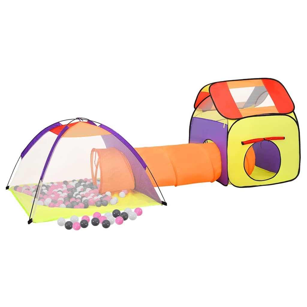 Tienda de campaña con 250 bolas multicolor, 338 x 123 x 111 cm, tienda de campaña para niños, con túnel de juego y forma de casa, túnel para gatear para interior y exterior, castillo tipi