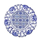 Small Hand-Painted Ceramic Decorative Plate with Blue Azulejo Tile Design, Made in Portugal