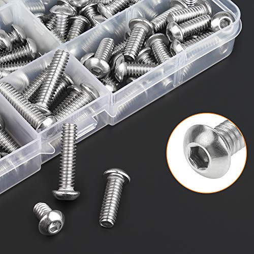 Image of HELIFOUNER 120 Pieces 5 Sizes 304 Stainless Steel 1 /4-20 x 3 /8 inch 1 /2 inch 5 /8 inch 3 /4 inch 1 inch UNC Thread Hex Button Head Cap Bolts Kit