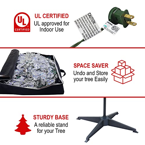 Flocked Christmas Tree - Fully Decorated Dressed - Pre-Lit 6 Ft Pull Up Pop Up With Storage Bag - Includes Holiday Decorations, Ornaments, Pinecones, Stand And Warms Lights #TOP2