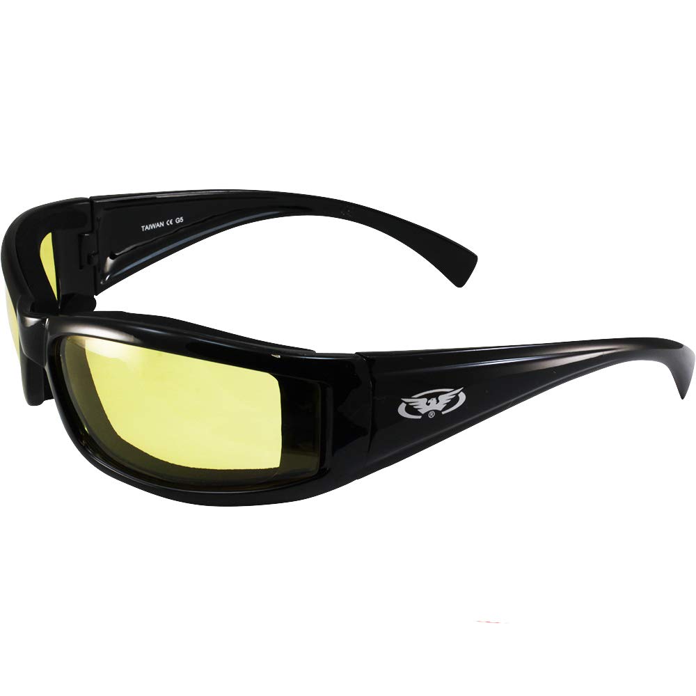 Global VisionEyewear 24 Triumphant Series Safety Glasses with Black Frames and Yellow Tint Lenses
