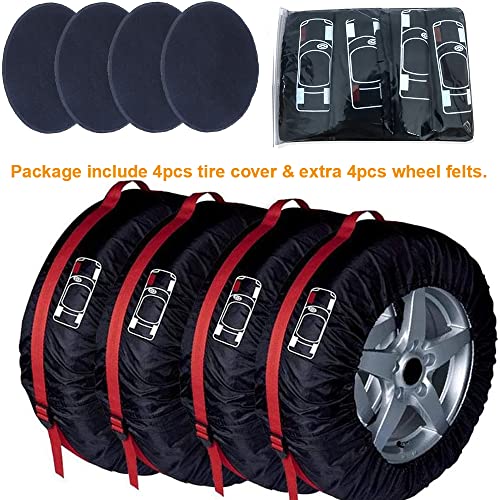 Image of Tire Cover 4pcs Skyour Adjustable Waterproof Seasonal Spare Car Wheel Tire Storage Bag Tote Protective Cover Dustproof Tire Tote Wheel Protector Covers with 4pcs Wheel Felts (Red, L)