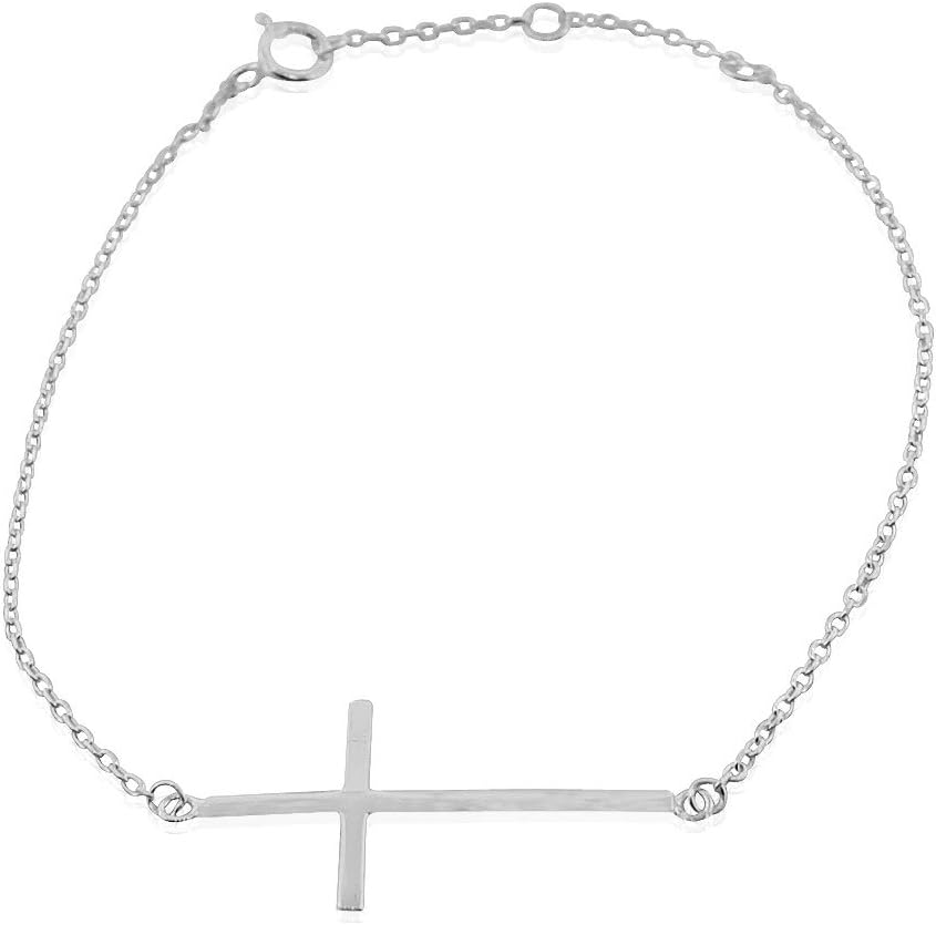 925 Sterling Silver Sideways Religious Cross Link Chain Bracelet