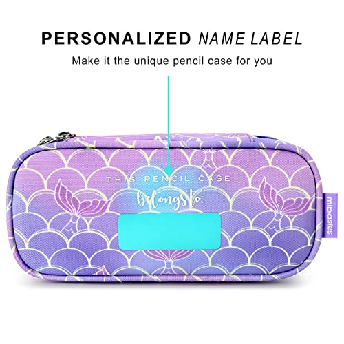 Image of mibasies Girls Pencil Case for Kids, Multi-Slot Pencil Pouch, Mermaid Tail Purple
