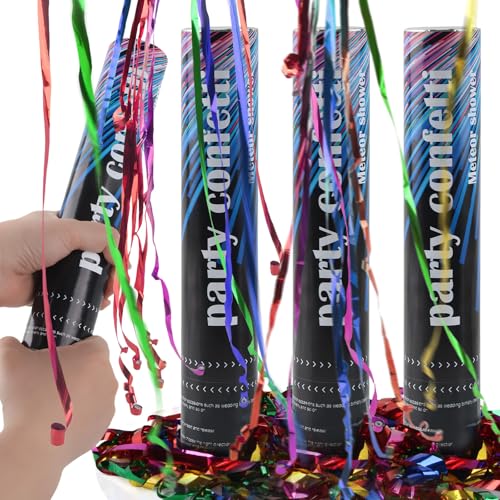 Canon à Confettis*4pcs, SilverChry Canon Confettis Fête, Lanceur de ConfettisCanon Cotillons, Party Popper, CanonConfettis Anniversaire, TubeConfettis Mariage, Tube Confetti Explosif (Couleur)