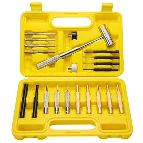Topec 21-Piece Punch Tool Set Hammer and Repair Punch Set, Steel and Brass Punch Repair Set Kit with Hammer and Storage Case, Professional Punch Industrial Set for Maintenance