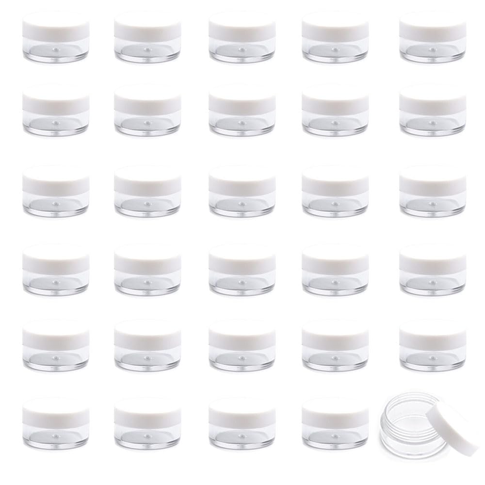 30 Count Tiny Sample Jars,3 Gram Sample Containers with Lids,Empty Lip Balm Containers, Mini Cosmetic Containers with Lids, Makeup Travel Containers(White)