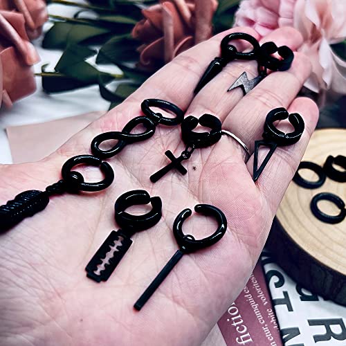 Samoco 17Pcs Clip On Hoop Earrings For Men Women Stainless Steel Fake Non Piercing Dangle Earring Black Clip On Huggie Hoop Earrings #TOP5