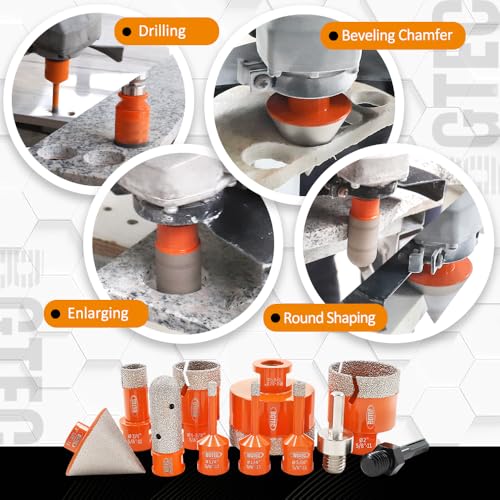 Image of BGTEC Tile Hole Saw Kit Diamond - 11PCS 5 /8-11 Thread Drill Bits 6 /6 /8 /19 /35 /50 /65mm+50mm Beveling Chamfer Bit+20mm Finger Bit+SDS /HEX Adapter for Pocelian Tile Ceramic Marble Granite Stoneware