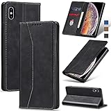 Jasonyu Flip Wallet Case for iPhone Xs Max,Leather Magnetic Folio Cover with Card Holder,Kickstand - TPU Shockproof Durable Protective Phone Case,Black