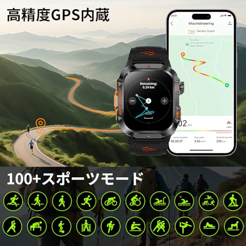 undefined スマートウォッチ【2025新型·ChatGPT搭載·GPS運動軌跡記録】2.01インチ大画面 軍用規格 高輝度懐中電灯 IP68防水 耐衝撃 スポーツウォッチ 100+運動モード 睡眠管理 Smart Watch Bluetooth5.3通話 iPhone対応 アンドロイド対応 Lineなどの通知 長持ちバッテリー 腕時計 DIY文字盤 高度計 気圧計 コンパス 音楽再生 天気予報 日本語説明書 の商品画像 3