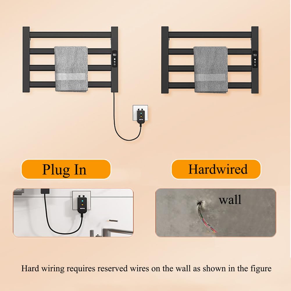 Portasciugamani Elettrico 4 Bar, Scaldasalviette Riscaldato Elettrico Parete con Regolazione Temperatura, Termoarredo Bagno Elettrico Bianco Con 1-9H Timer Integrato,Bianca,Right Line